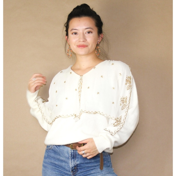 Vintage Sweaters - (239) vtg 90s talbots dainty starry beaded sweater